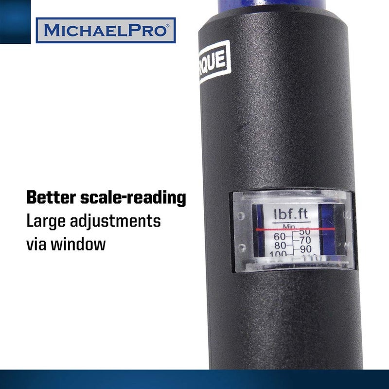 MichaelPro Click Torque Wrench - 2in1 with Lug Wrench 1/2 Inch Dr with 3 Sockets (11/16", 3/4", 13/16" / 17-19-21 mm) with Precise Micro Adjustment for Automotive and Changing Tires | MP001002 - Image 3